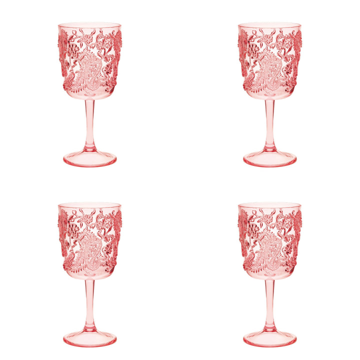 Set of Four Pink Paisley Acrylic Stemmed All Purpose Wine Glass