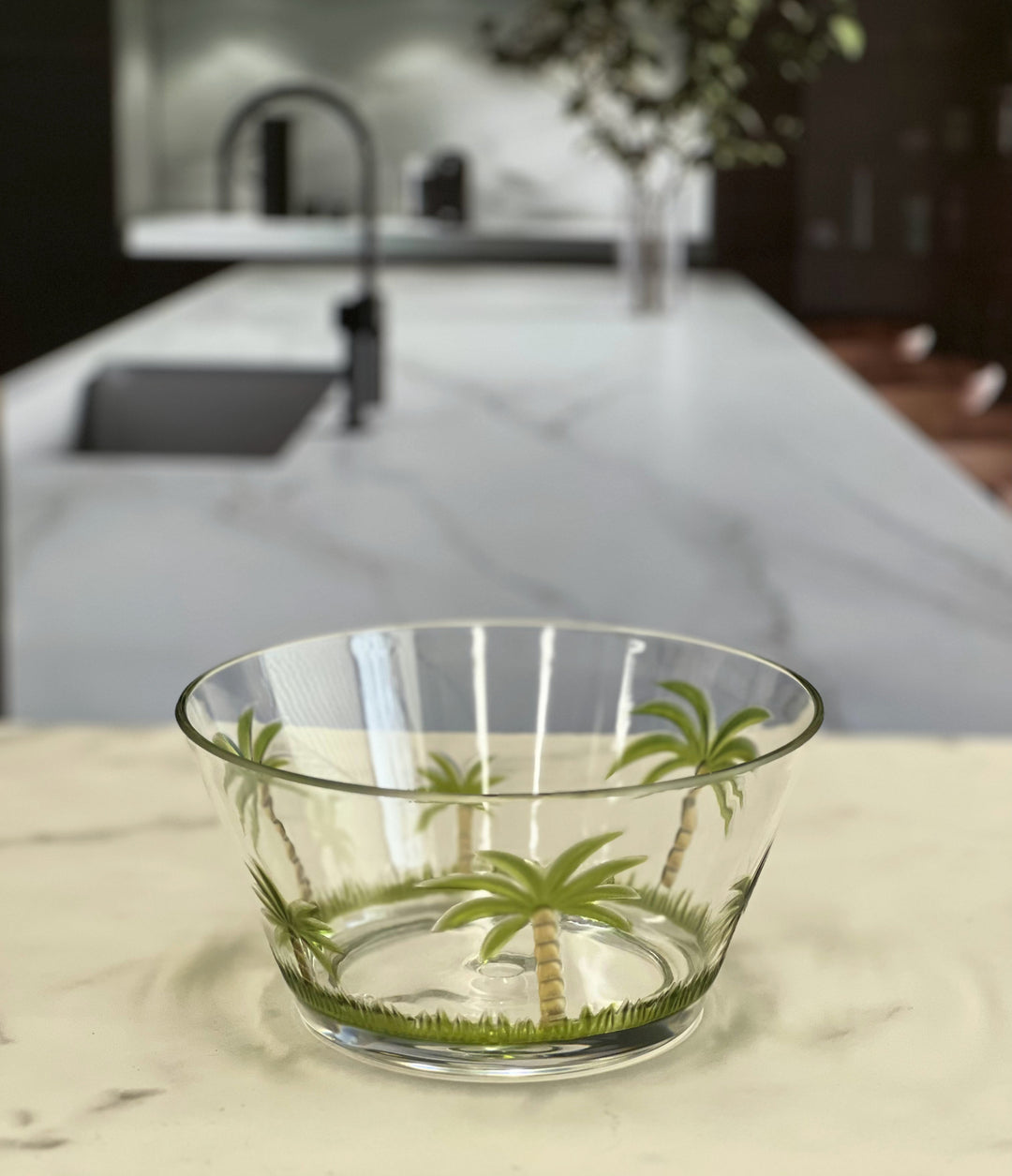 Clear and Green Four Piece Palm Tree Acrylic Service For Four Bowl Set