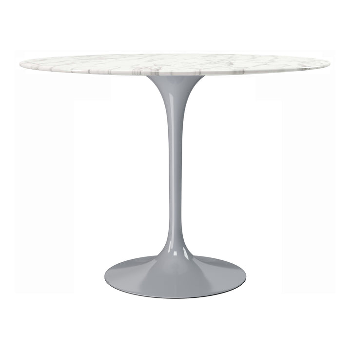 40" White And Gray Marble And Metal Dining Table