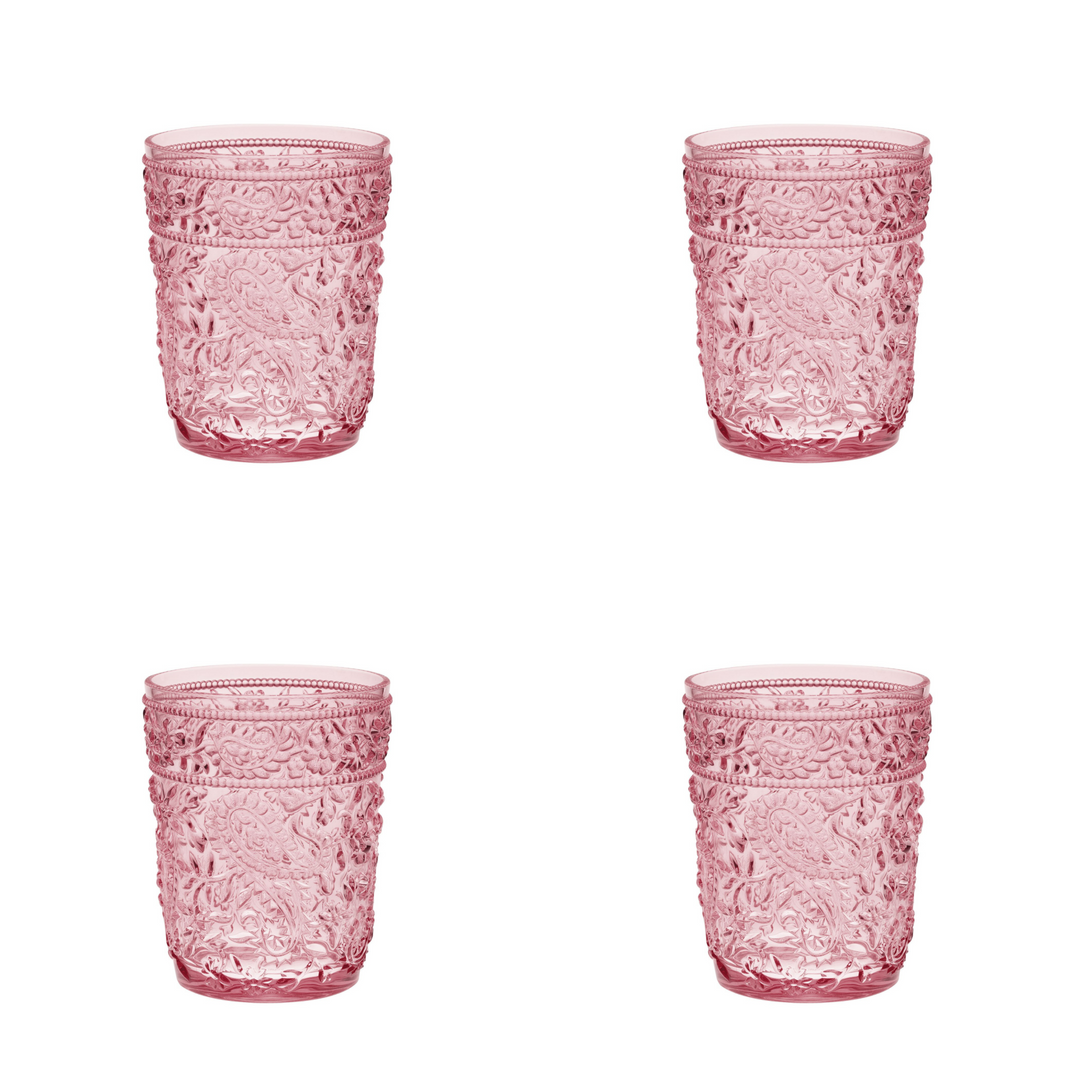 Set of Four Pink Paisley Acrylic Stemless Whiskey Glasses