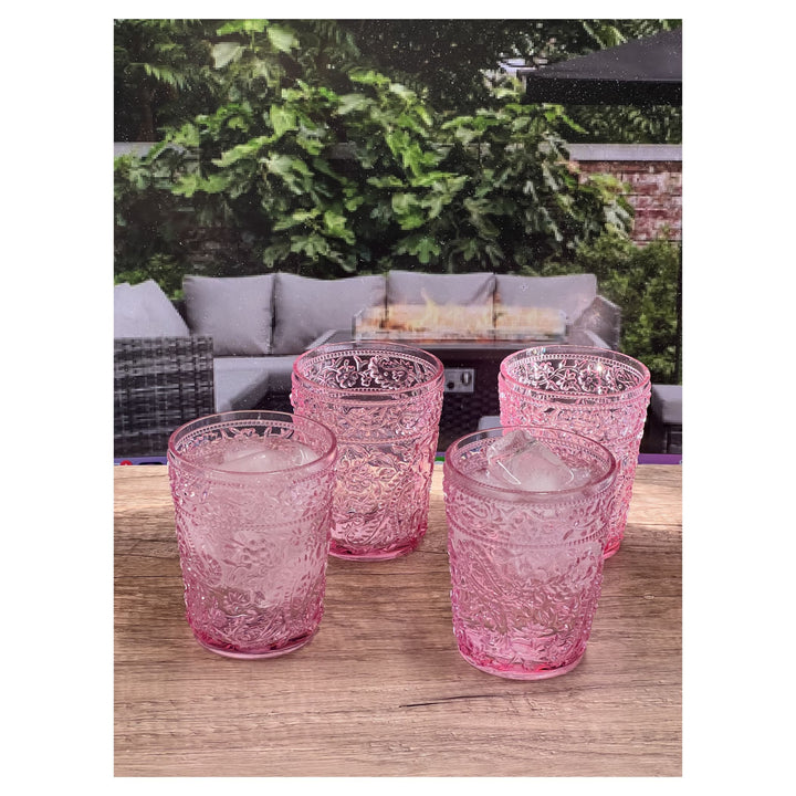 Set of Four Pink Paisley Acrylic Stemless Whiskey Glasses