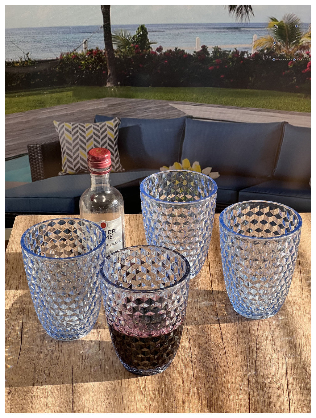 Set of Four Blue Diamond Acrylic Stemless Whiskey Glass