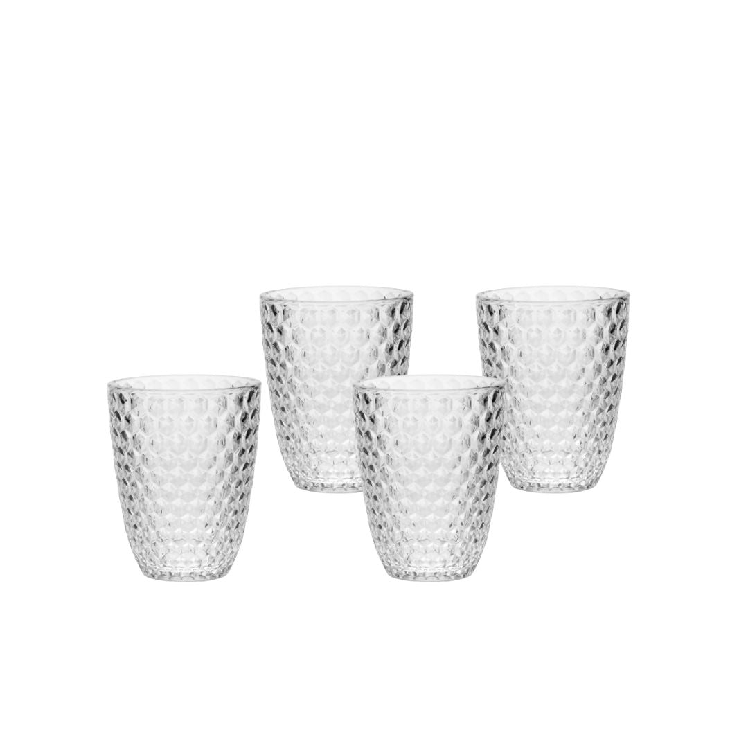 Set of Four Clear Diamond Acrylic Stemless Whiskey Glasses