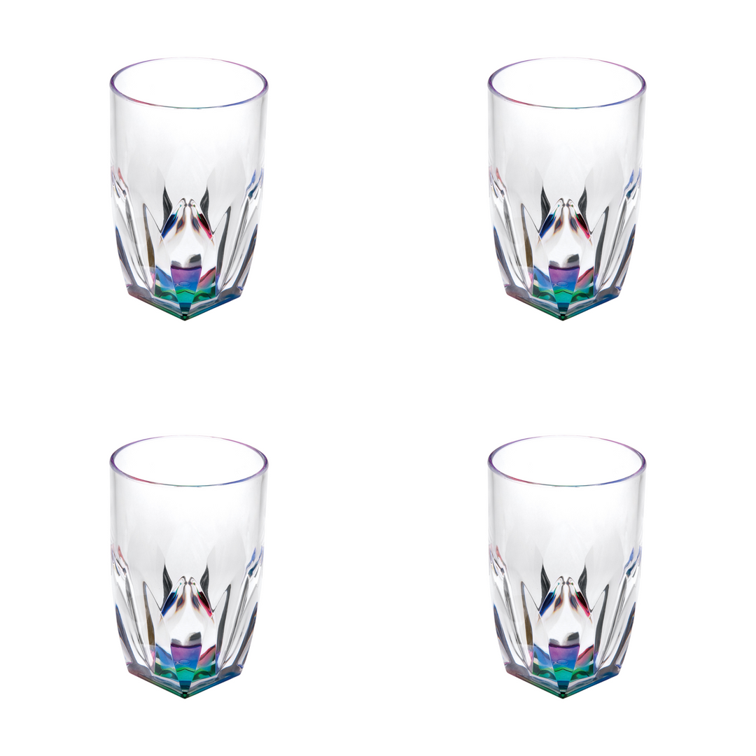 Set of Four Clear and Rainbow Geometric Acrylic Highball Glasses