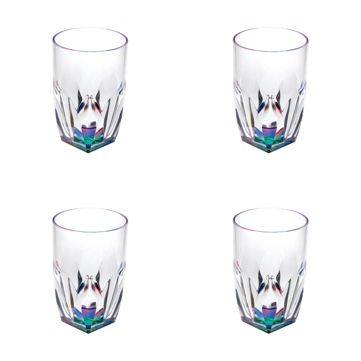 Set of Four Clear and Rainbow Geometric Acrylic Highball Glasses