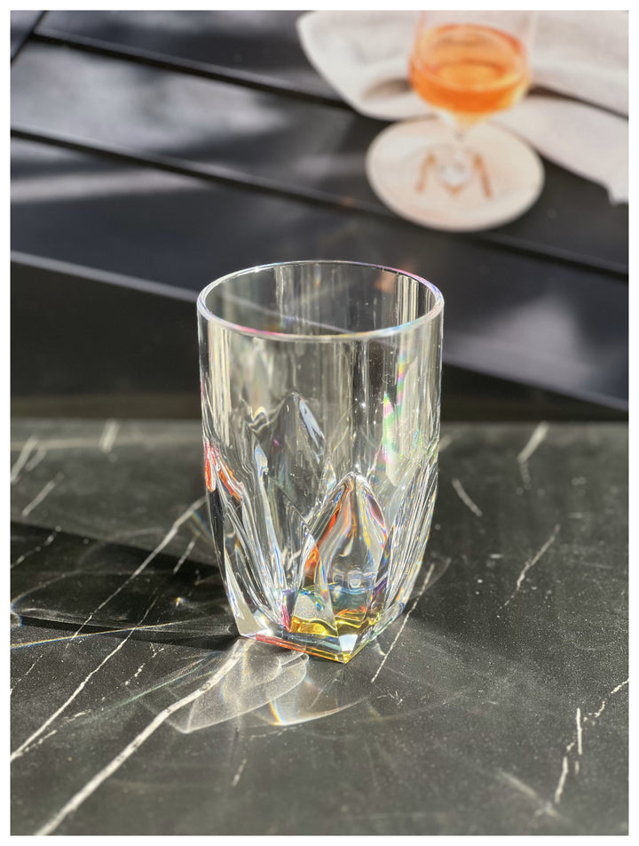 Set of Four Clear and Rainbow Geometric Acrylic Highball Glasses