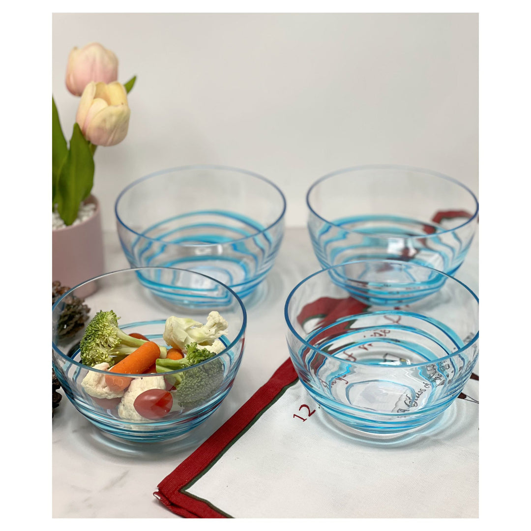 Clear and Blue Four Piece Swirl Acrylic Service For Four Bowl Set