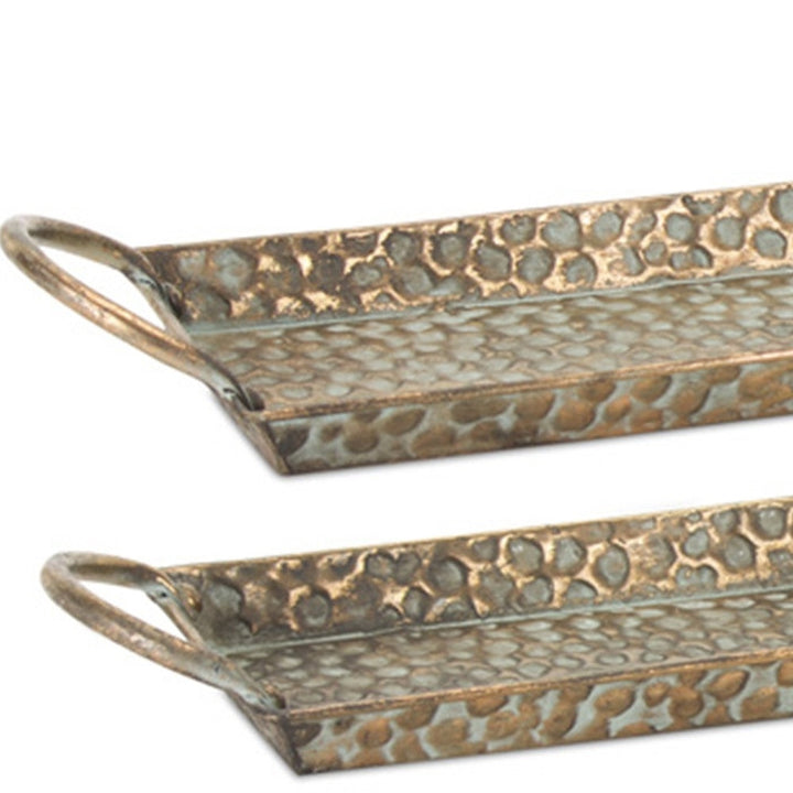 Set of Three Gold Metal Tray With Handles