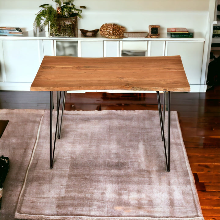 48" Brown and Black Solid Wood and Iron Dining Table