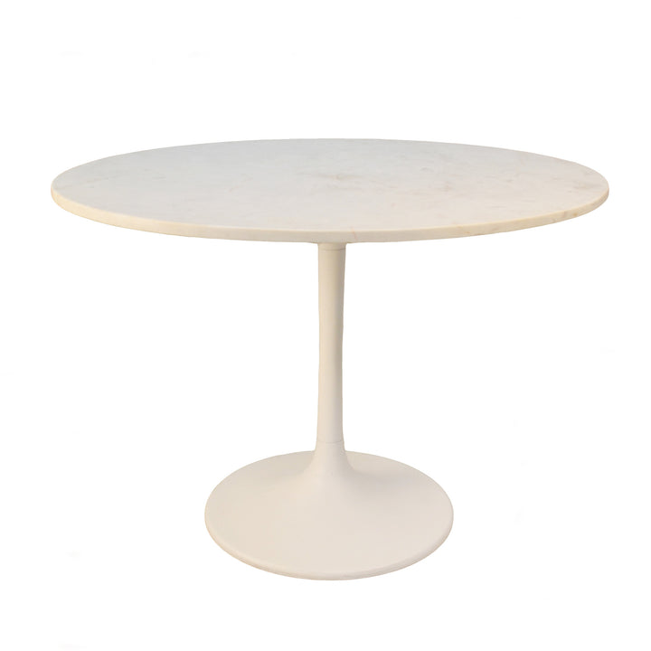 40" White Rounded Marble and Iron Pedestal Base Dining Table