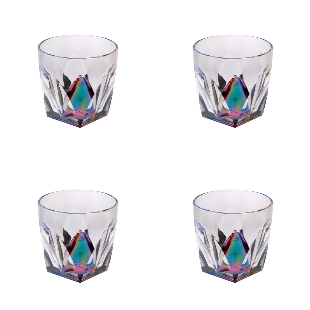 Set of Four Rainbow Geometric Acrylic Stemless Whiskey Glass