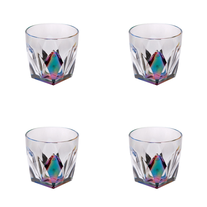 Set of Four Rainbow Geometric Acrylic Stemless Whiskey Glass