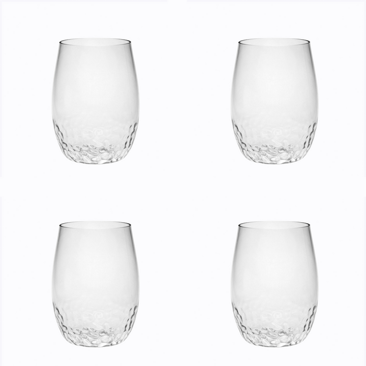 Set of Four Clear Dimpled Tritan Plastic Stemless All Purpose Tumbler Wine Glasses