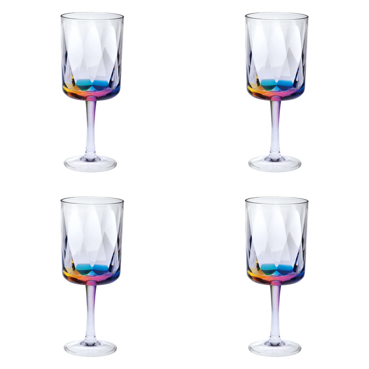 Set of Four Clear and Rainbow Geometric Acrylic Stemmed All Purpose Wine Glasses