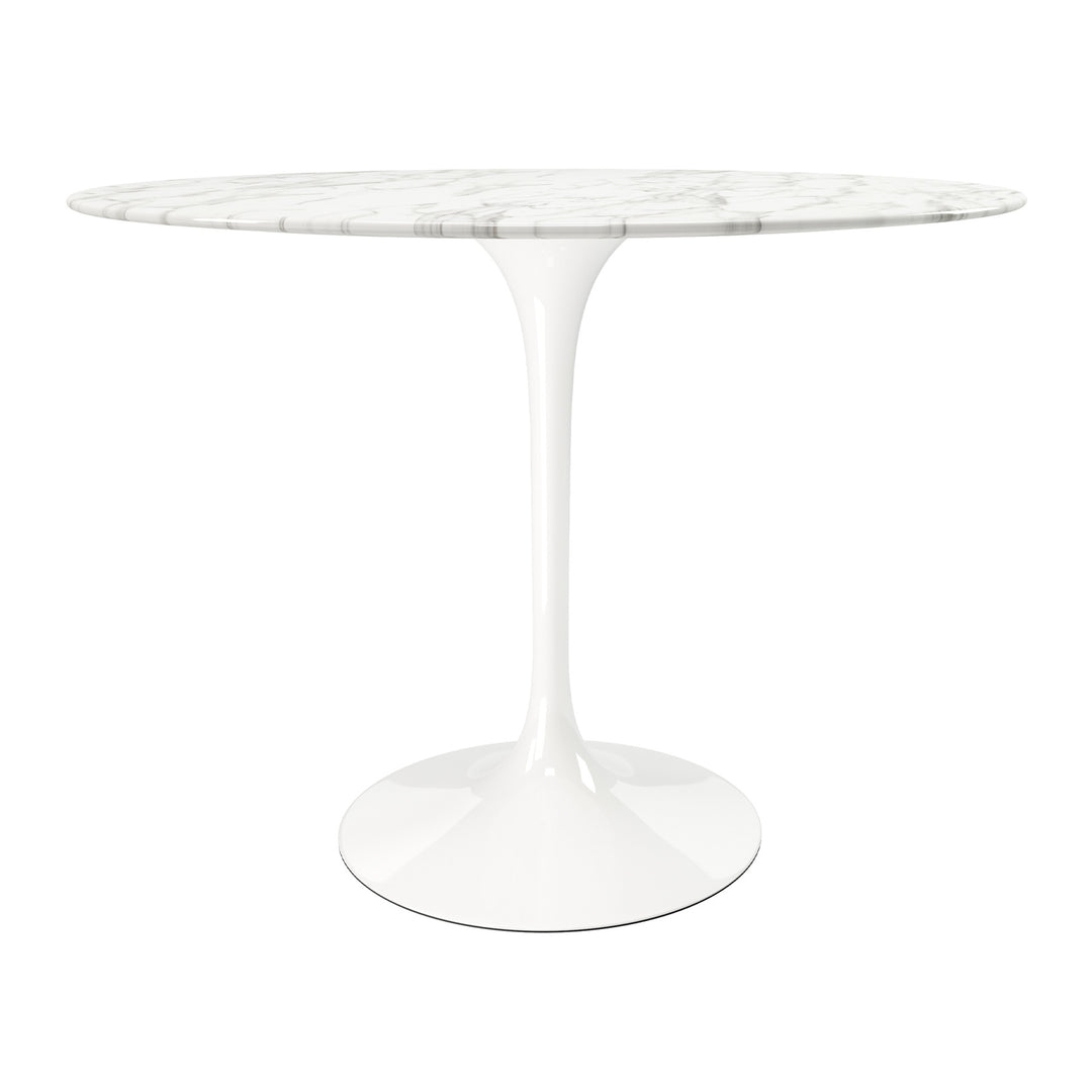 40" White Marble And Metal Dining Table