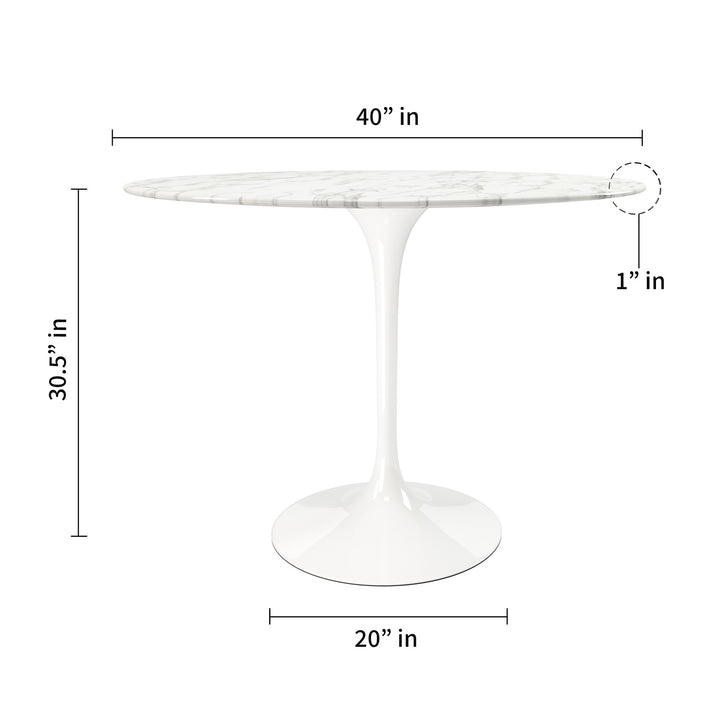 40" White Marble And Metal Dining Table