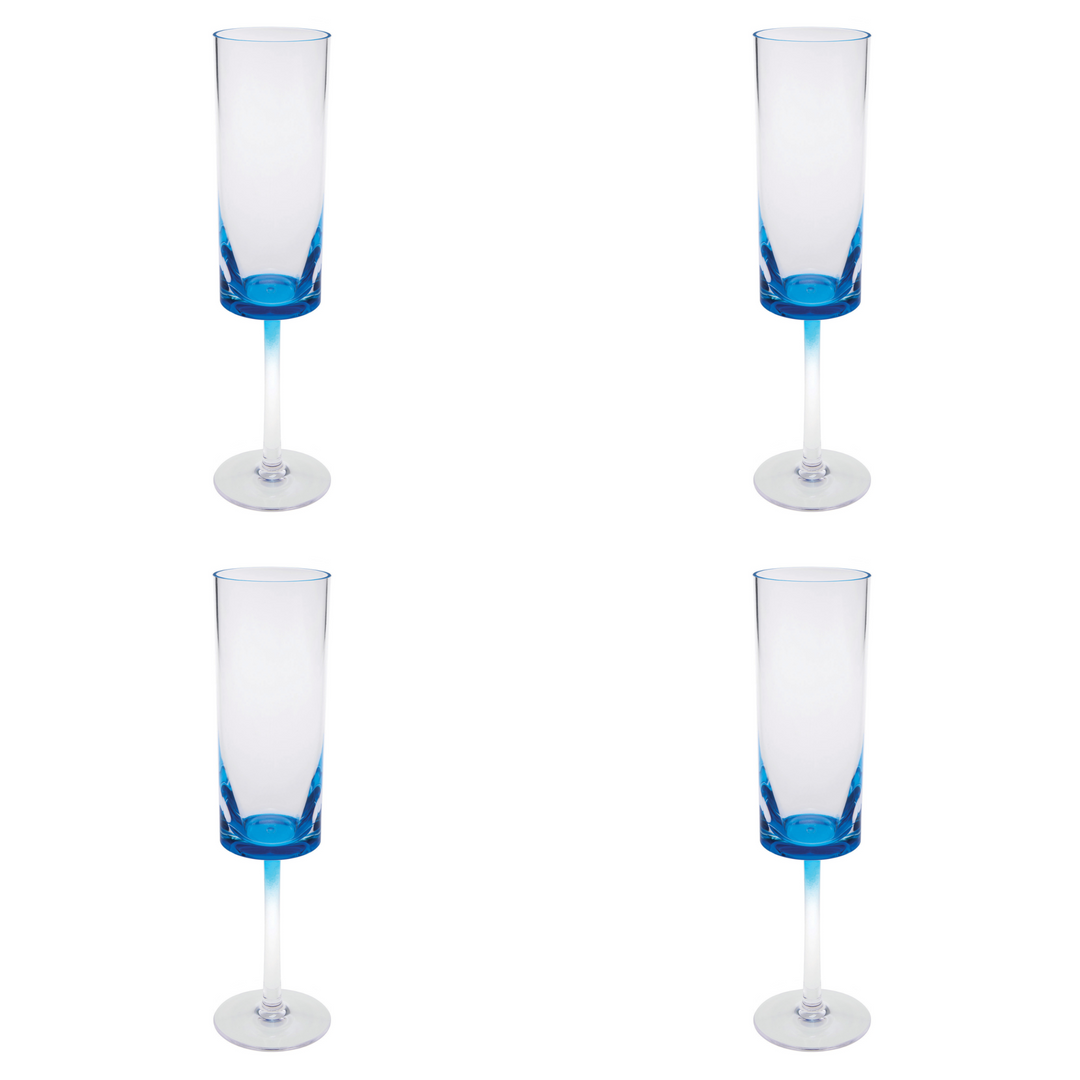 Set of Four Clear and Blue Acrylic Stemmed Flutes