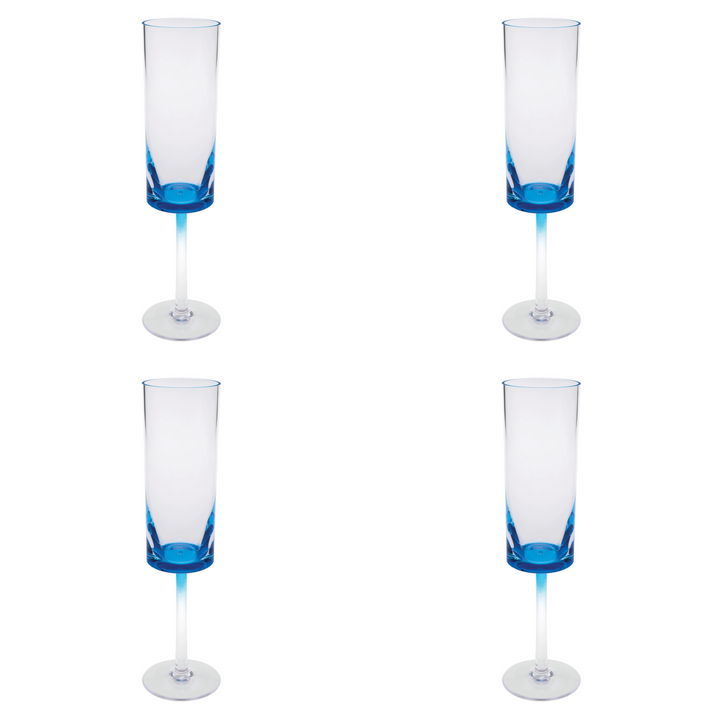 Set of Four Clear and Blue Acrylic Stemmed Flutes