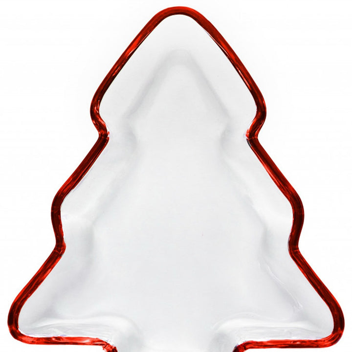 8" Clear and Red Christmas Tree Crystal Serving Tray