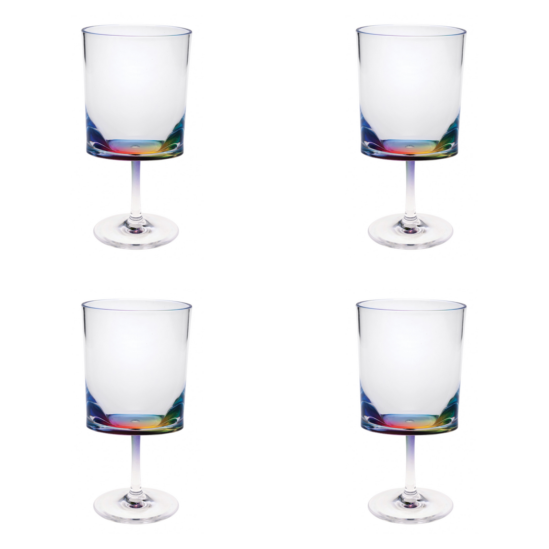 Set of Four Clear and Rainbow Geometric Acrylic Stemmed All Purpose Wine Glasses