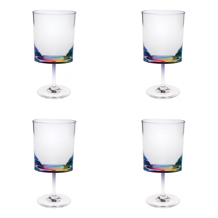 Set of Four Clear and Rainbow Geometric Acrylic Stemmed All Purpose Wine Glasses