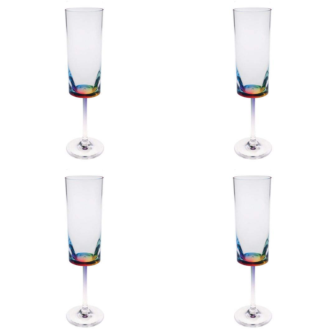 Set of Four Rainbow Geometric Acrylic Stemmed Flutes