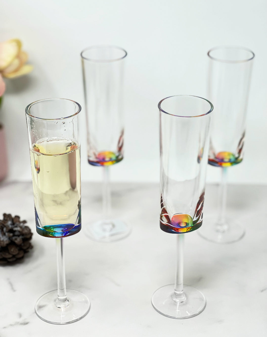 Set of Four Rainbow Geometric Acrylic Stemmed Flutes