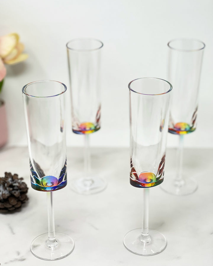 Set of Four Rainbow Geometric Acrylic Stemmed Flutes