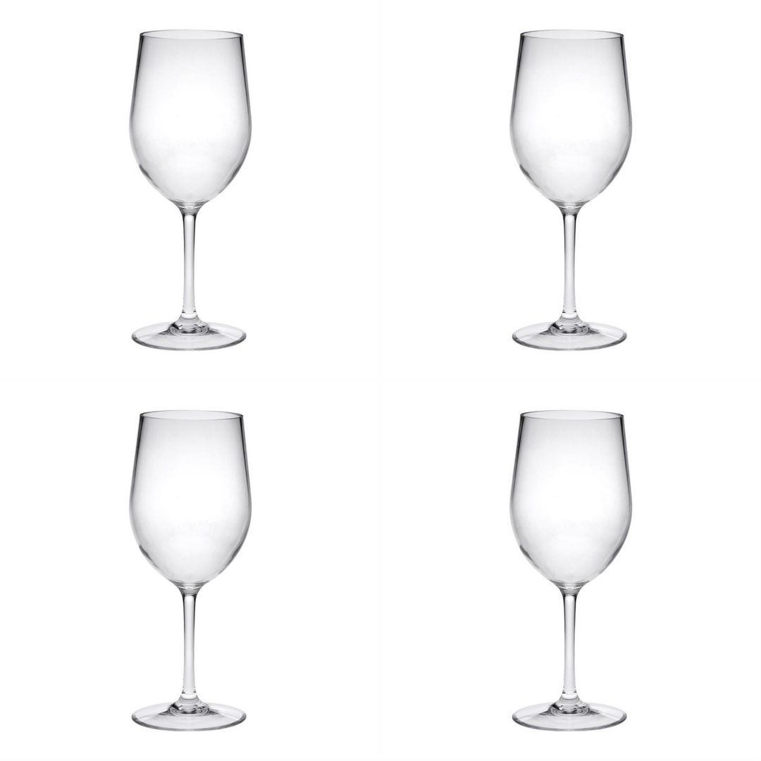 Set of Four Clear Tritan Plastic Stemmed All Purpose Wine Glass