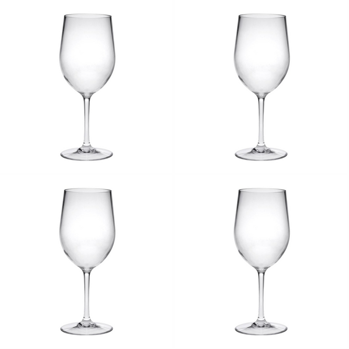 Set of Four Clear Tritan Plastic Stemmed All Purpose Wine Glass