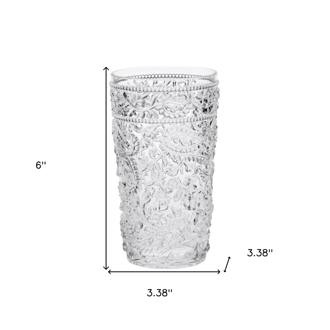 Set of Four Clear Paisley Acrylic Stemless Highball Glass