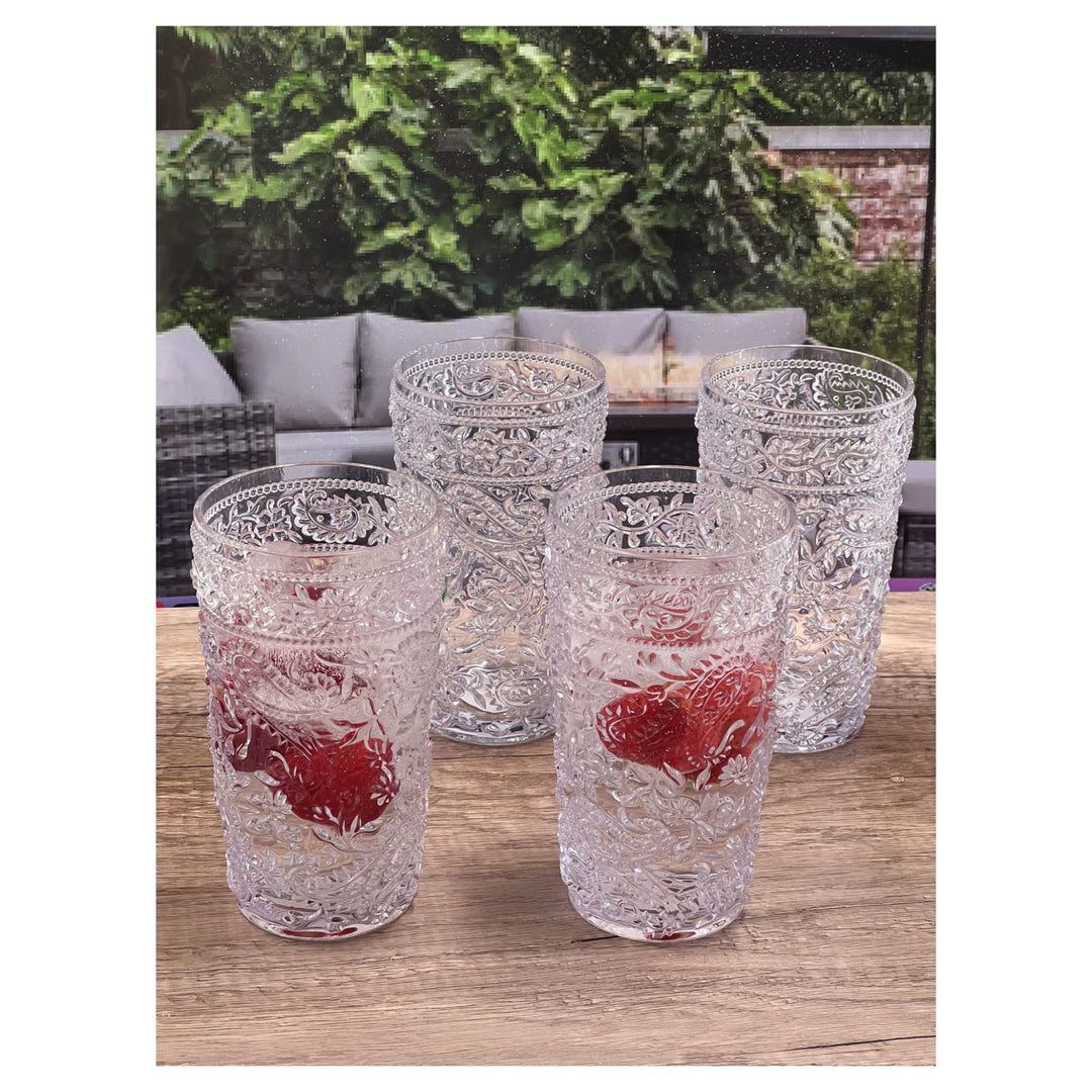 Set of Four Clear Paisley Acrylic Stemless Highball Glass