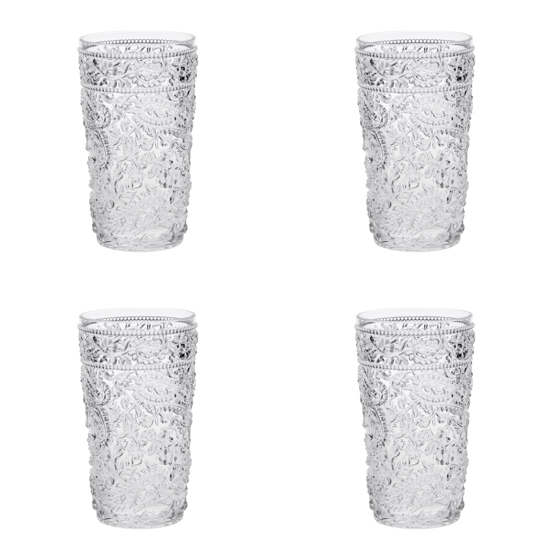 Set of Four Clear Paisley Acrylic Stemless Highball Glass