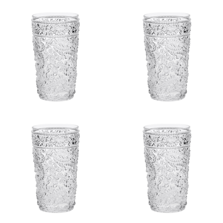 Set of Four Clear Paisley Acrylic Stemless Highball Glass