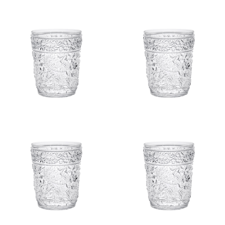 Set of Four Clear Paisley Acrylic Stemless Whiskey Glass