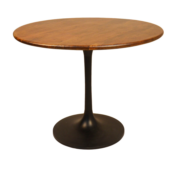 40" Brown and Black Rounded Solid Wood and Iron Pedestal Base Dining Table