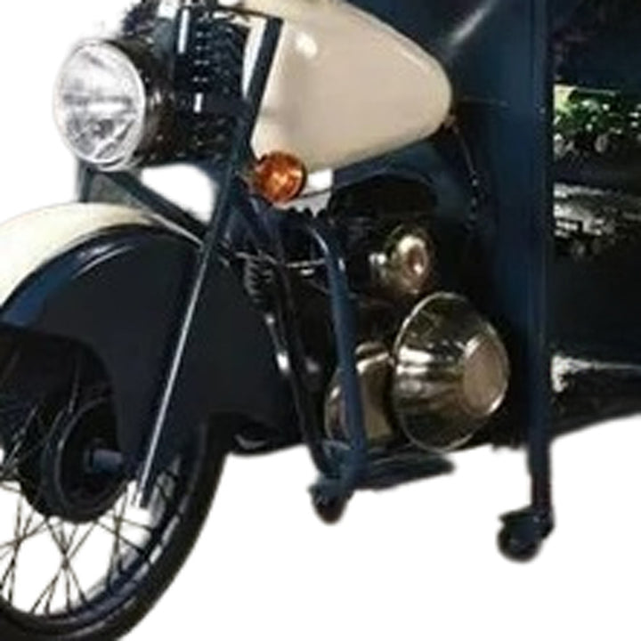 Blue and White Metal Glider Motorcycle Rolling Bar Cart With Wine Storage