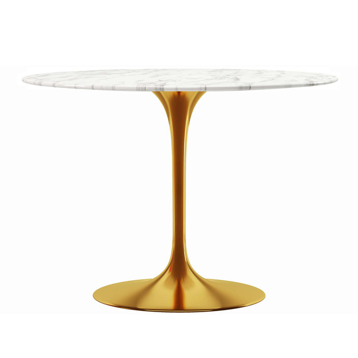 40" White And Gold Marble And Metal Dining Table