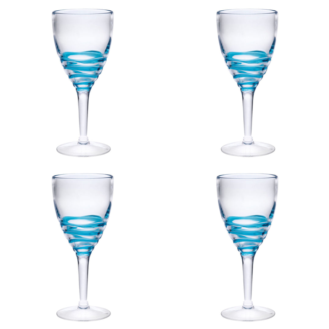 Set of Four Clear and Blue Swirl Acrylic Stemmed All Purpose Wine Glass