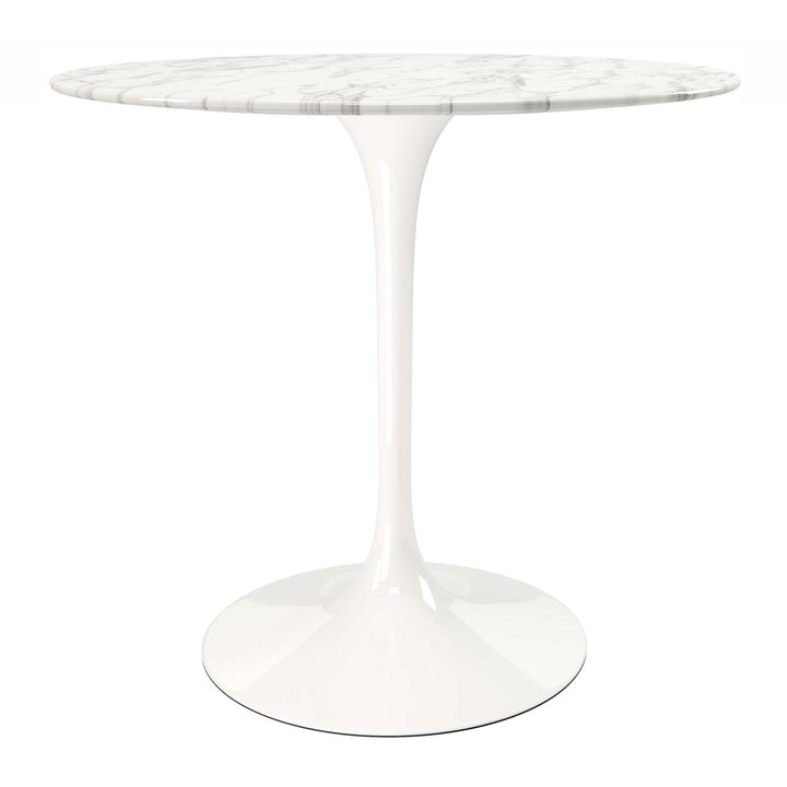 32" White Marble And Metal Dining Table