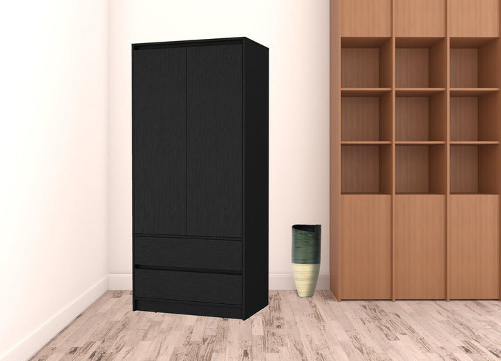 32" Black Accent Cabinet Soft Close With Multiple Shelves And Three Drawers