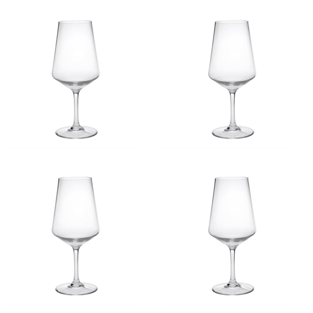 Set of Four Clear Tritan Plastic Stemmed All Purpose Wine Glass