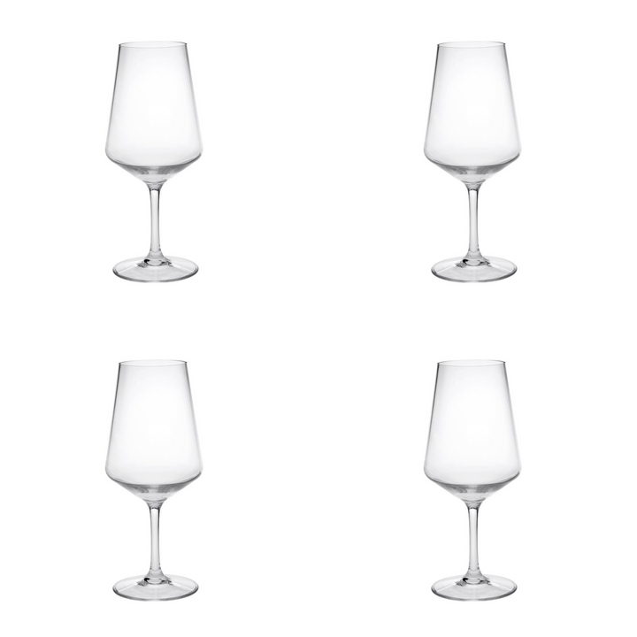 Set of Four Clear Tritan Plastic Stemmed All Purpose Wine Glass