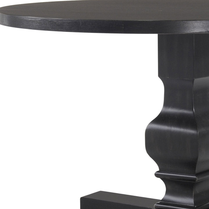 47" Black Rounded Solid Wood Pedestal Base Dining Table