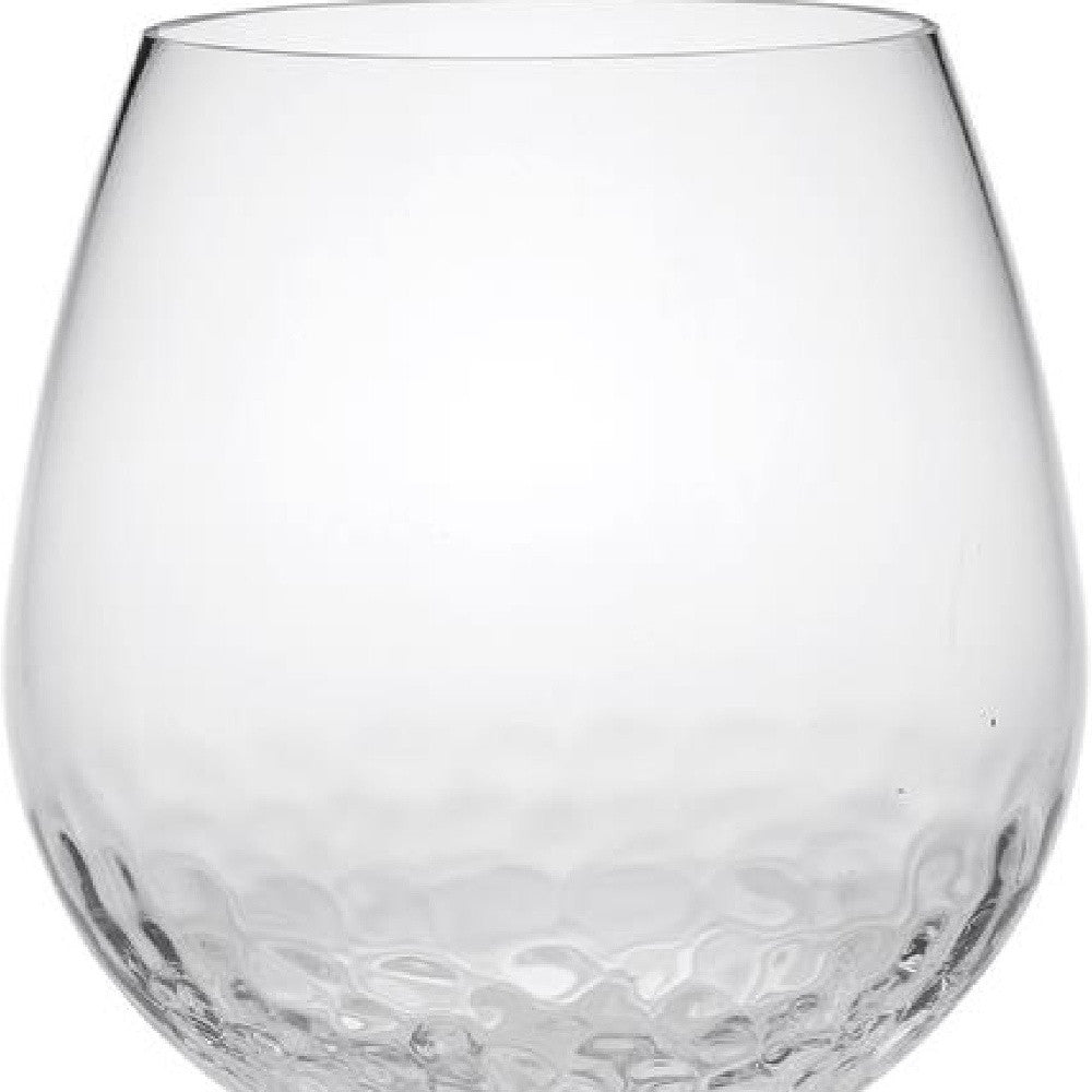 Set of Four Clear Dimpled Tritan Plastic Balloon or Round Bowl Stemmed All Purpose Wine Glasses