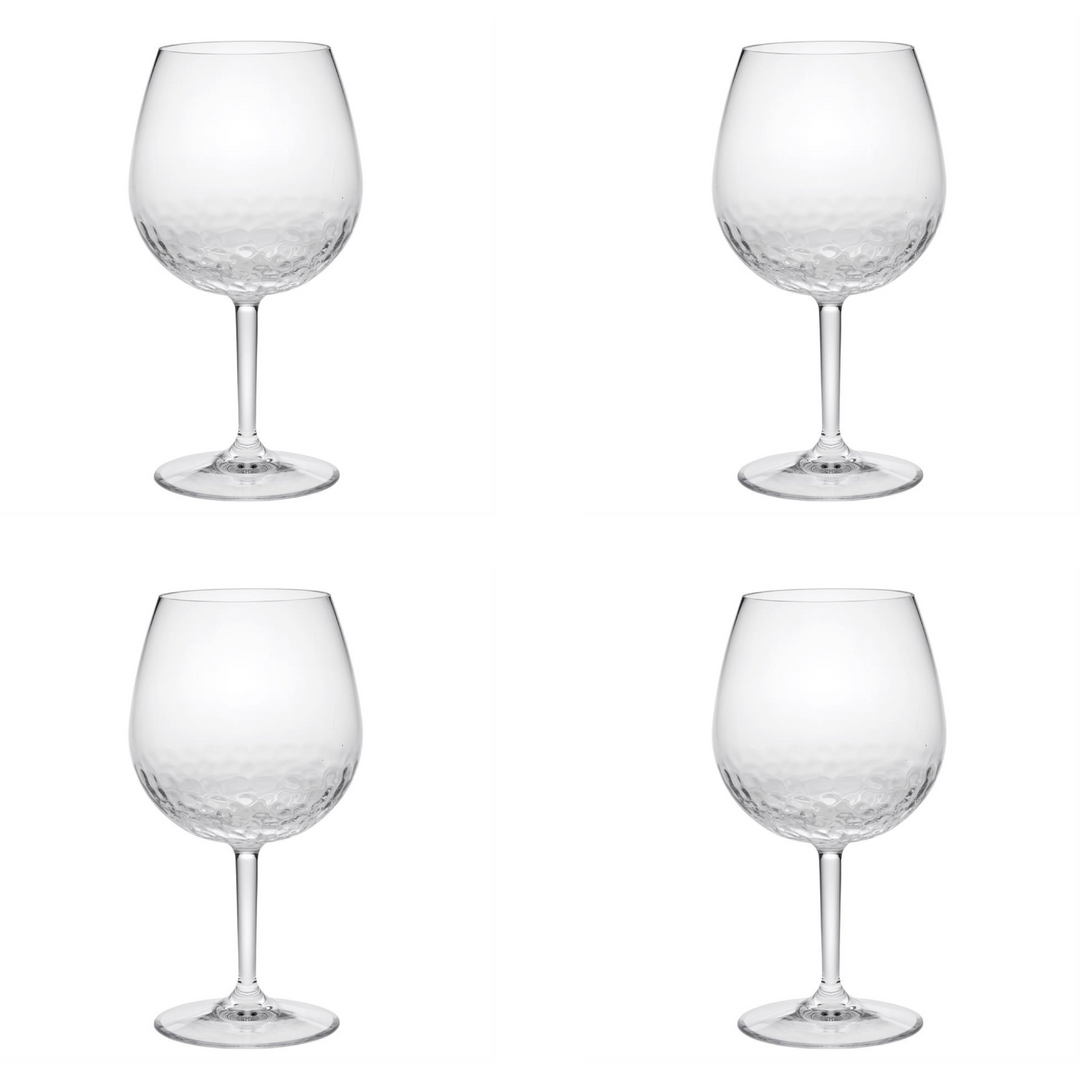 Set of Four Clear Dimpled Tritan Plastic Balloon or Round Bowl Stemmed All Purpose Wine Glasses