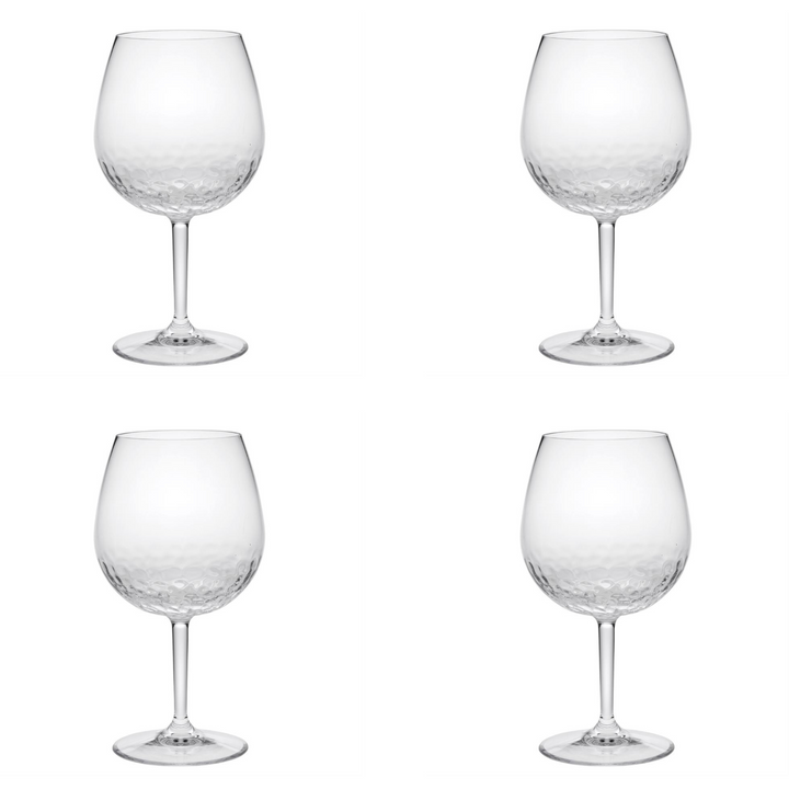 Set of Four Clear Dimpled Tritan Plastic Balloon or Round Bowl Stemmed All Purpose Wine Glasses