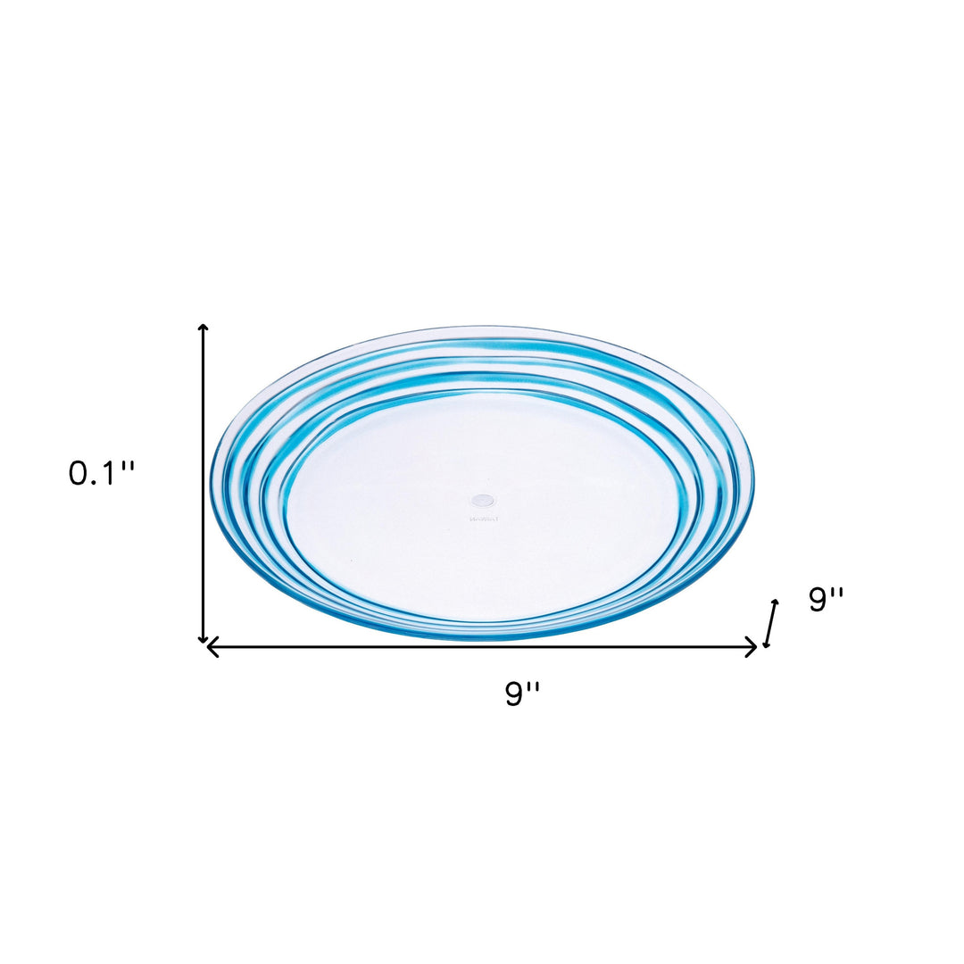 Blue Four Piece Round Swirl Acrylic Service For Four Salad Plate Set