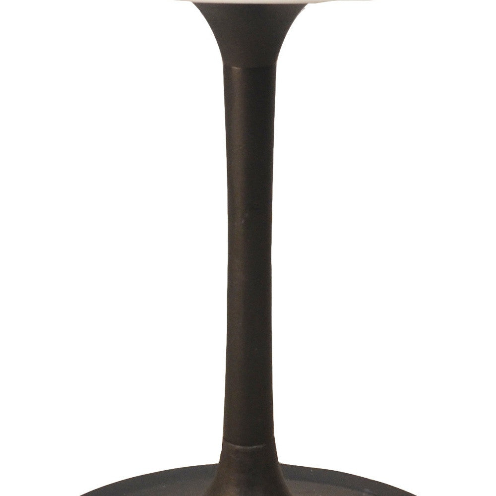 30" White and Black Rounded Marble and Iron Pedestal Base Dining Table