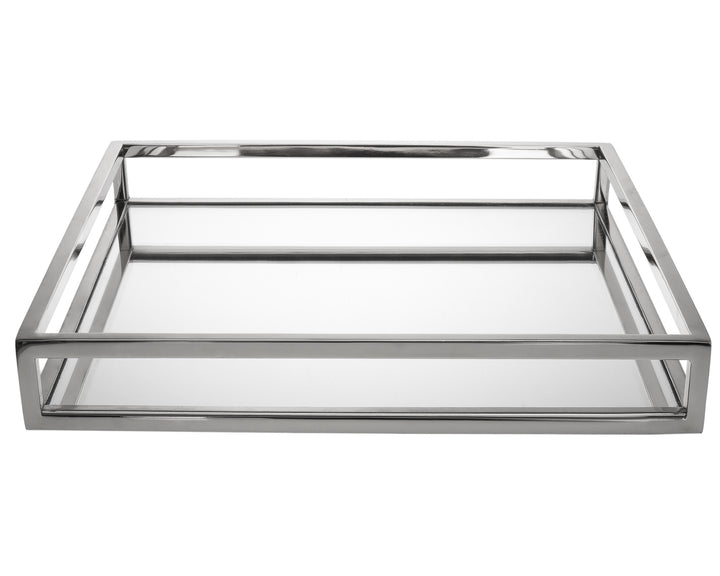 14" White and Silver Square Metal Serving Tray